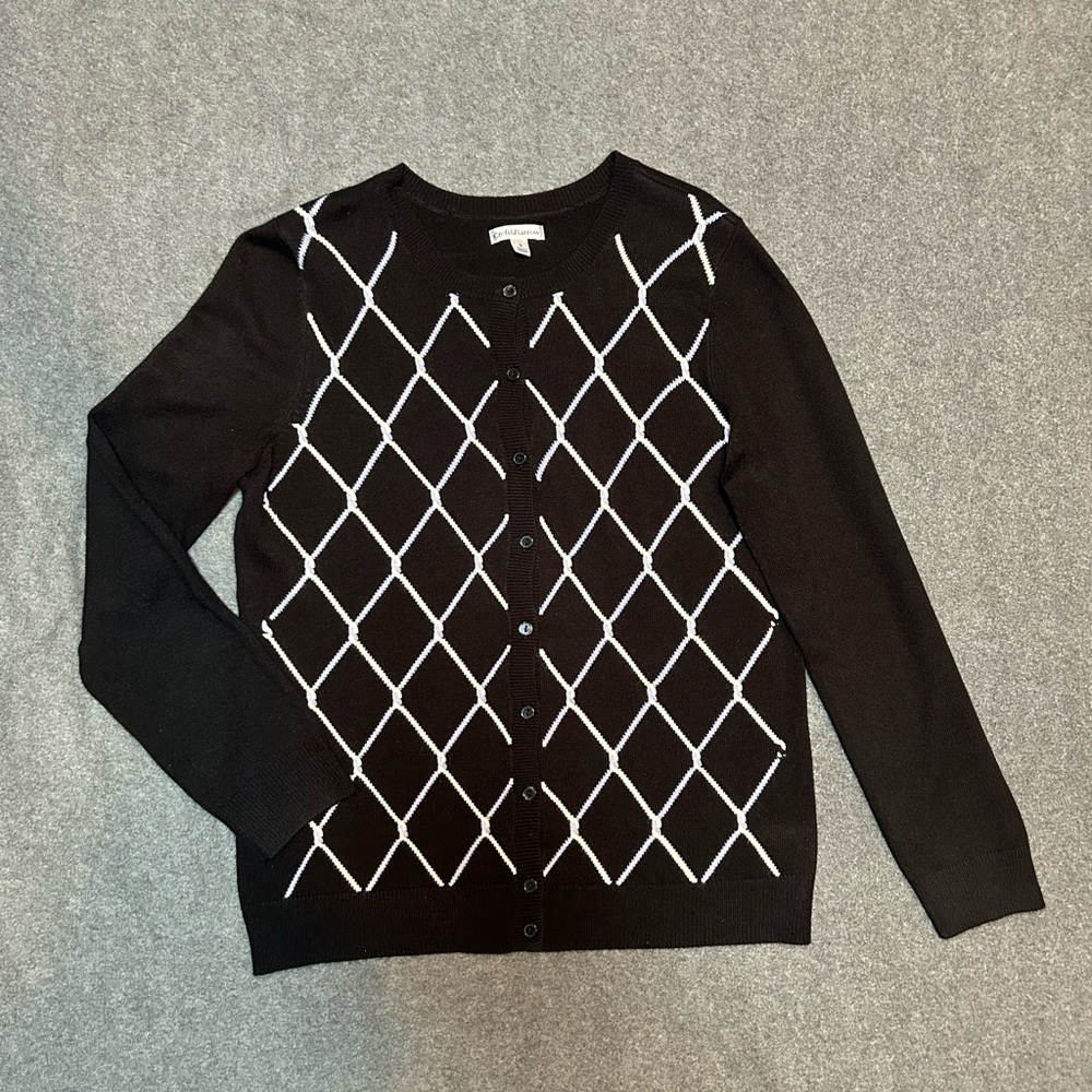 Black Preppy Diamond Pattern Sweater